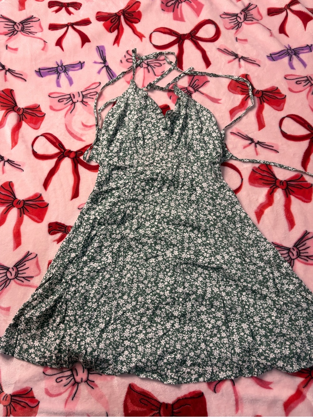 Zaful Green Floral Halter Mini Dress